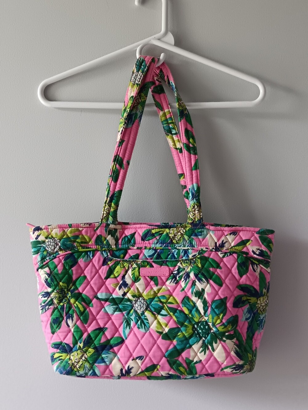 Vera Bradley Tote Bag Flat Bottom Zip-Top Tropical Paradise Floral Pink Green